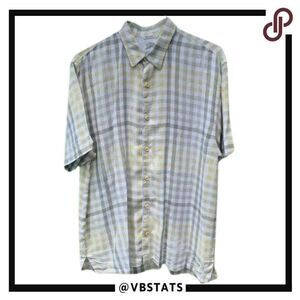 Large Tommy Bahama Yellow-Gray-White SS Shirt